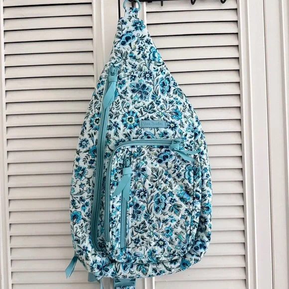 Vera Bradley Blue White Floral Sling Backpack s-l400.jpg main image 4